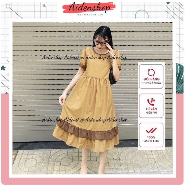Váy bầu thời trang Aidenshop Đầm bầu thiết kế VB8 babydoll suông dài công sở sang chảnh