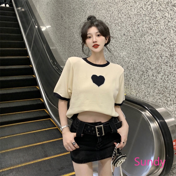 Áo Dệt Kim Tay Ngắn Màu Sắc Ngọt Ngào Thời Trang Mùa Hè Cho Nữ