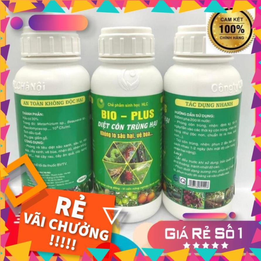 CHẾ PHẨM TRỪ SÂU SINH HỌC BIO PLUS HLC CHUYÊN DIỆT CÁC LOẠI SÂU VẼ BÙA, NHỆN ĐỎ, TRĨ, RẦY, RỆP,... CHO CÂY TRỒNG - 500ML