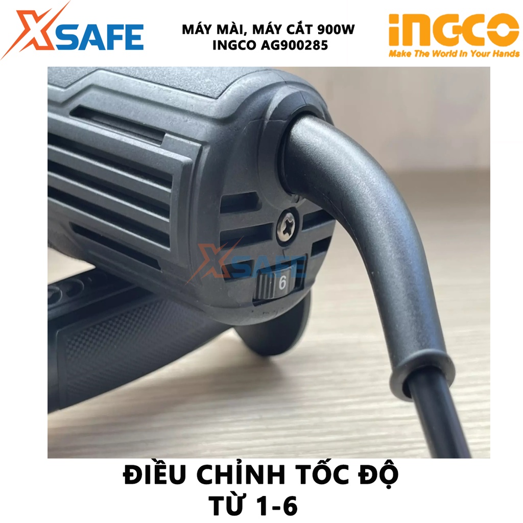 Máy mài góc điều tốc INGCO AG900285 Máy mài cầm tay 900W, đường kính đĩa mài 125mm, điều chỉnh thay đổi 6 tốc độ - XSAFE