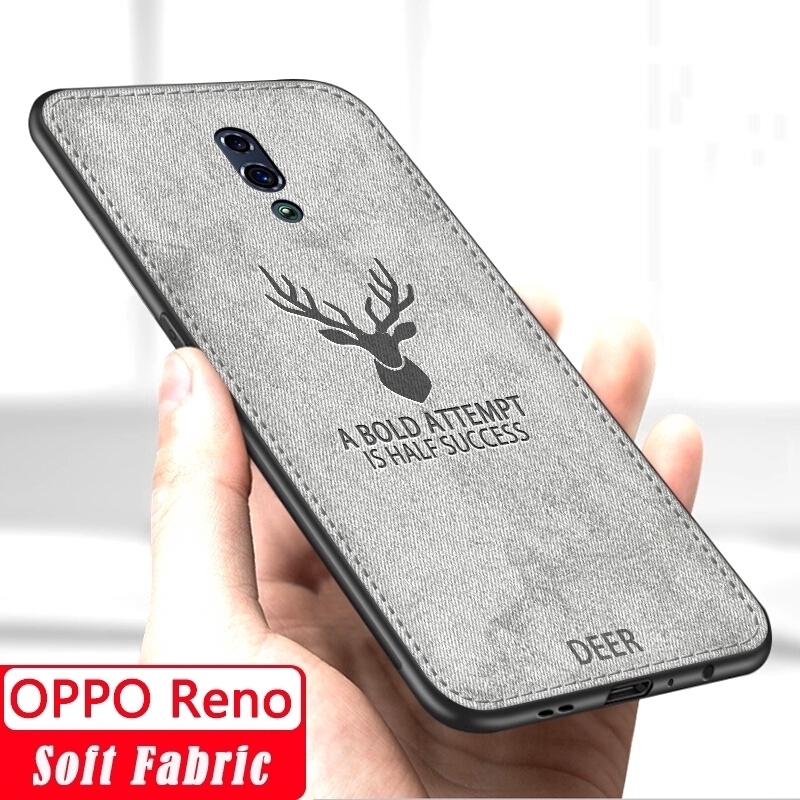 Ốp lưng viền silicon mềm phối vải in hình con nai cho OPPO Reno 10x