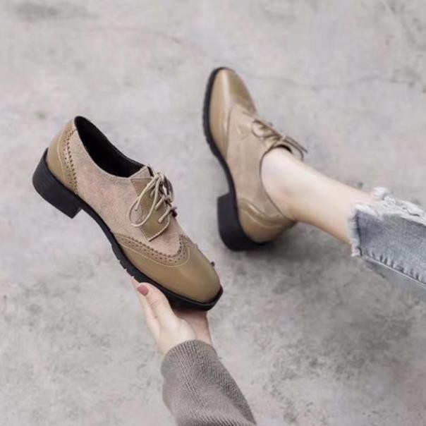 (Có sẵn Đủ size) Giày Oxford nữ cao cấp phối da lộn da lì (Màu Đen Nâu) Đế cao su 4p phân cm tôn dáng dễ phối đồ -h91 | BigBuy360 - bigbuy360.vn