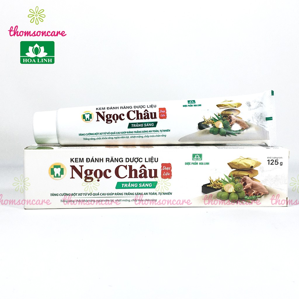 Kem đánh răng trắng sáng Ngọc Châu từ thảo dược - Mẫu mới 125g từ vỏ cau, tẩy trắng răng, giảm sâu răng