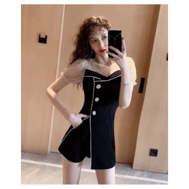 Đầm tay lưới viền trắng xinh xắn