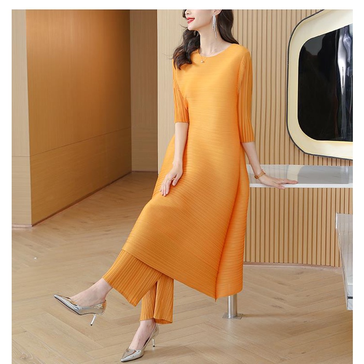 Bộ Trang Phục Hai Mảnh Gồm Áo Và Quần Xếp Ly Phong Cách retro Thời Trang Mùa Thu Dành Cho Phụ Nữ Trung Niên 2021