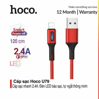 Cáp sạc nhanh và truyền dữ liệu Lightning Hoco U79, hỗ trợ sạc nhanh 2.4A,tự ngắt sạc khi đầy pin, tích hợp