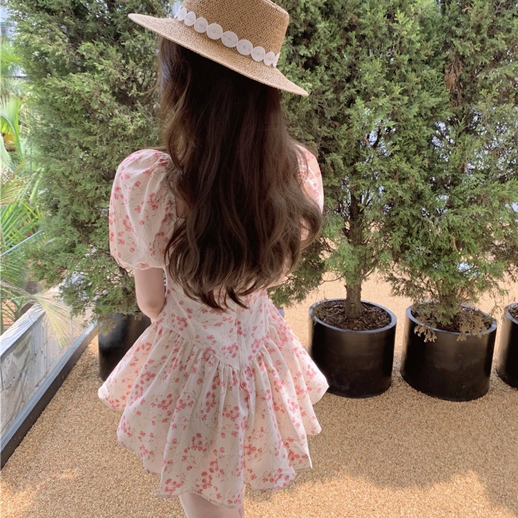 Beryl🌻Đầm🌼ngắn tay áo váy hoa ngọt ngào phụ nữ một mảnh hàn quốc gợi cảm mini Đầm