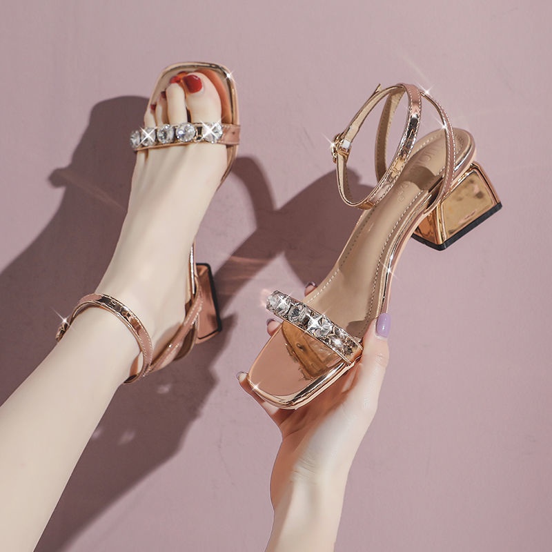 Xăng đan Gót Dày Đính Đá Thời Trang Mùa Hè Cho Nữ Size 35-40 Có 2 Kiểu