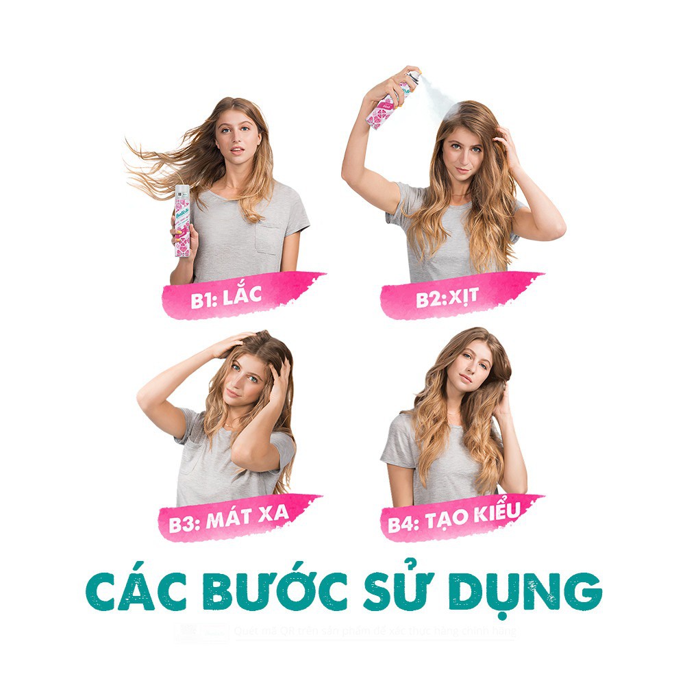 Dầu Gội Khô Batiste Dry Shampoo Số 1 Anh Giúp Làm Sạch Tóc Và Da Đầu Mà Không Cần Dùng Nước 200ml