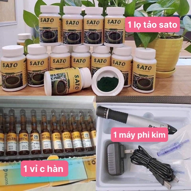 Combo bộ máy cấy tảo + 1 vỉ Vitamin C hàn + 1 hộp bột Tảo SaTo nhật