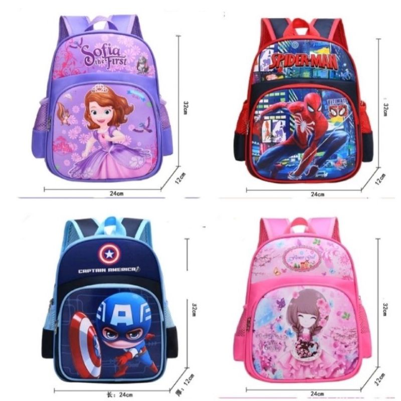 Balo cho trẻ mầm non - Bé trai gái mẫu giáo từ 2 đến 5 tuổi In hình Người nhện Siêu nhân Công chúa Elsa BL05