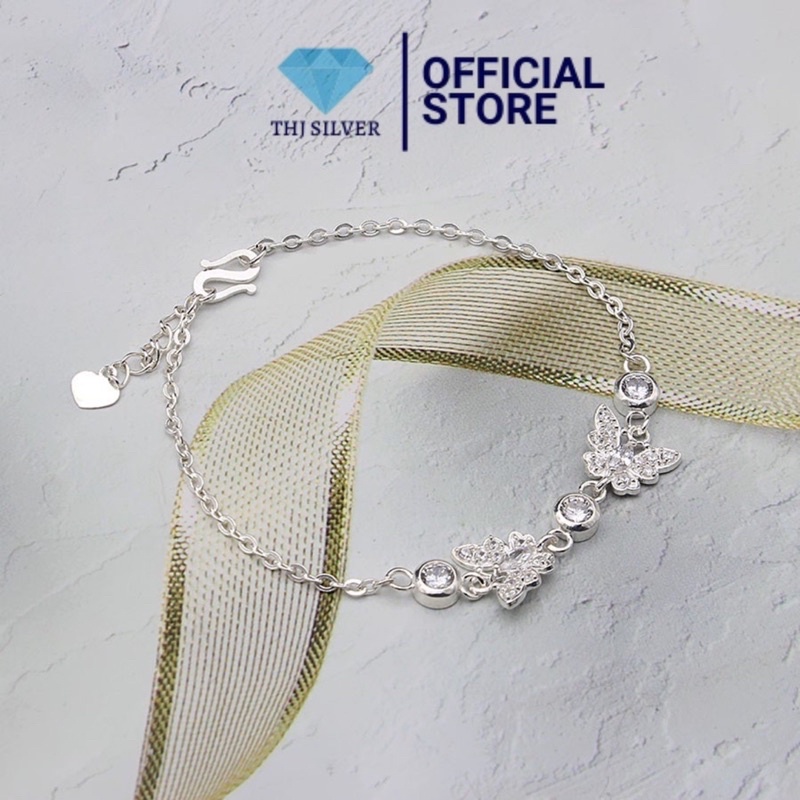 Lắc tay nữ đôi hồ điệp THJ đính đá chuẩn bạc ta (ảnh thật)