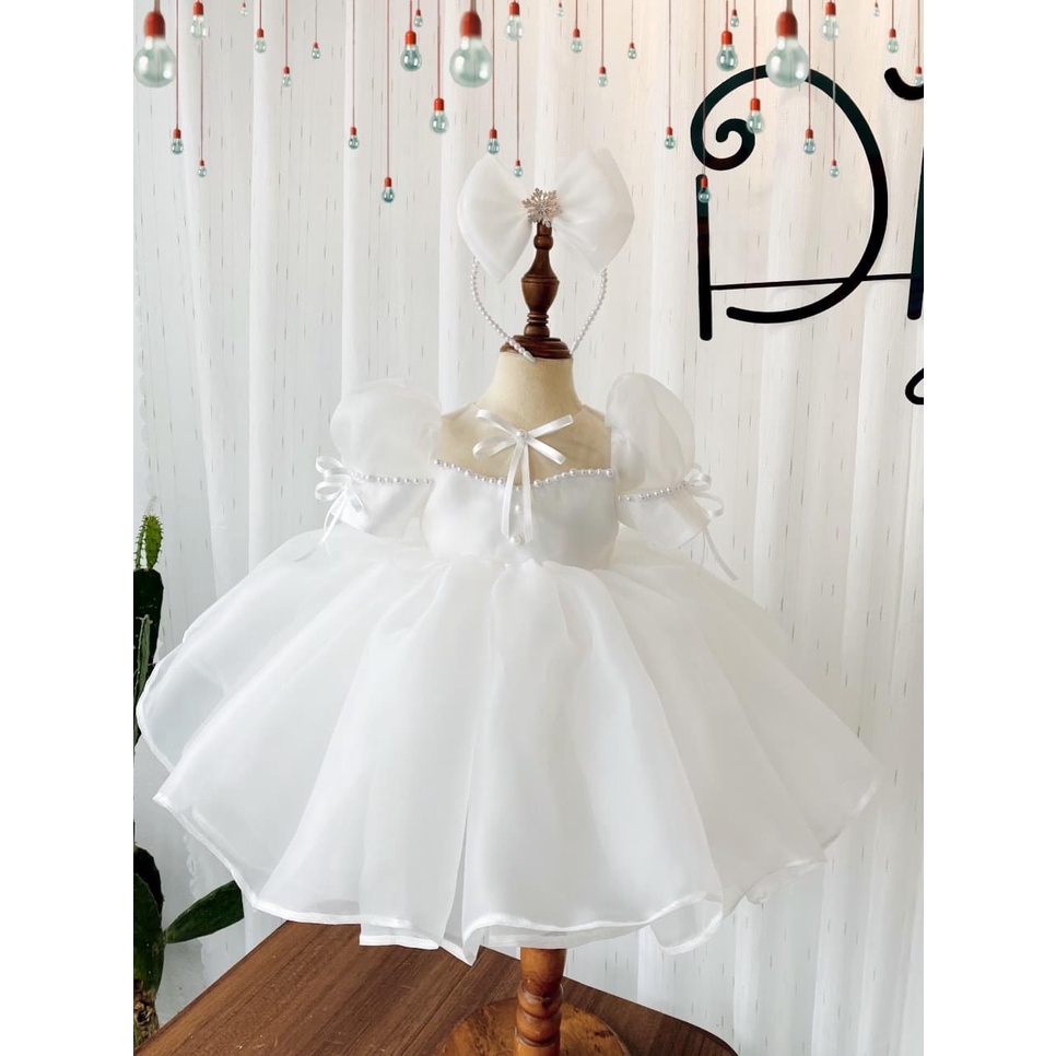 Váy Cộc tay viền ngọc có nơ