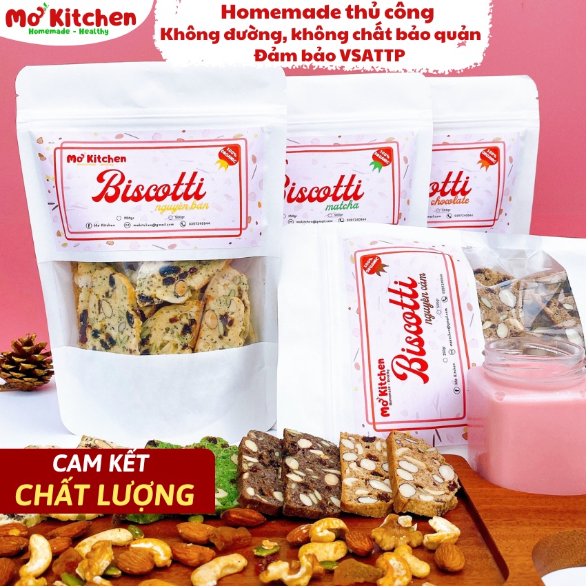 Bánh Biscotti Nguyên Cám Ăn Kiêng Không Đường Mơ Kitchen 250g - Bánh Ngũ Cốc Ăn Sáng Mix Vị