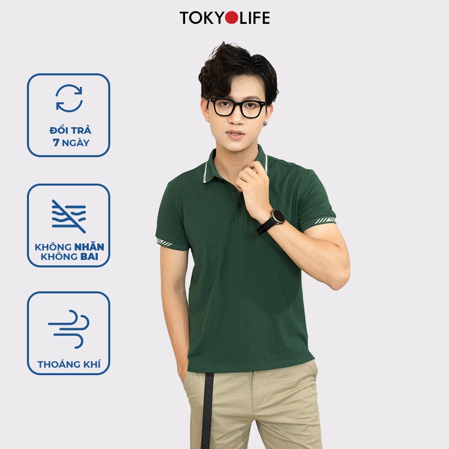 Áo Polo Nam Cotton Cao Cấp, Basic Sang Trọng Lịch Lãm TOKYOLIFE phối viền kẻ mạnh mẽ, nam tính N7POL015I