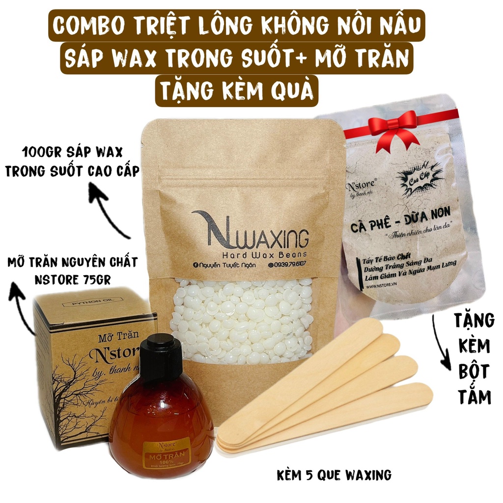 COMBO 100GR SÁP WAX LÔNG BEANS VÀ MỠ TRĂN NSTORE TẶNG KÈM QUÀ