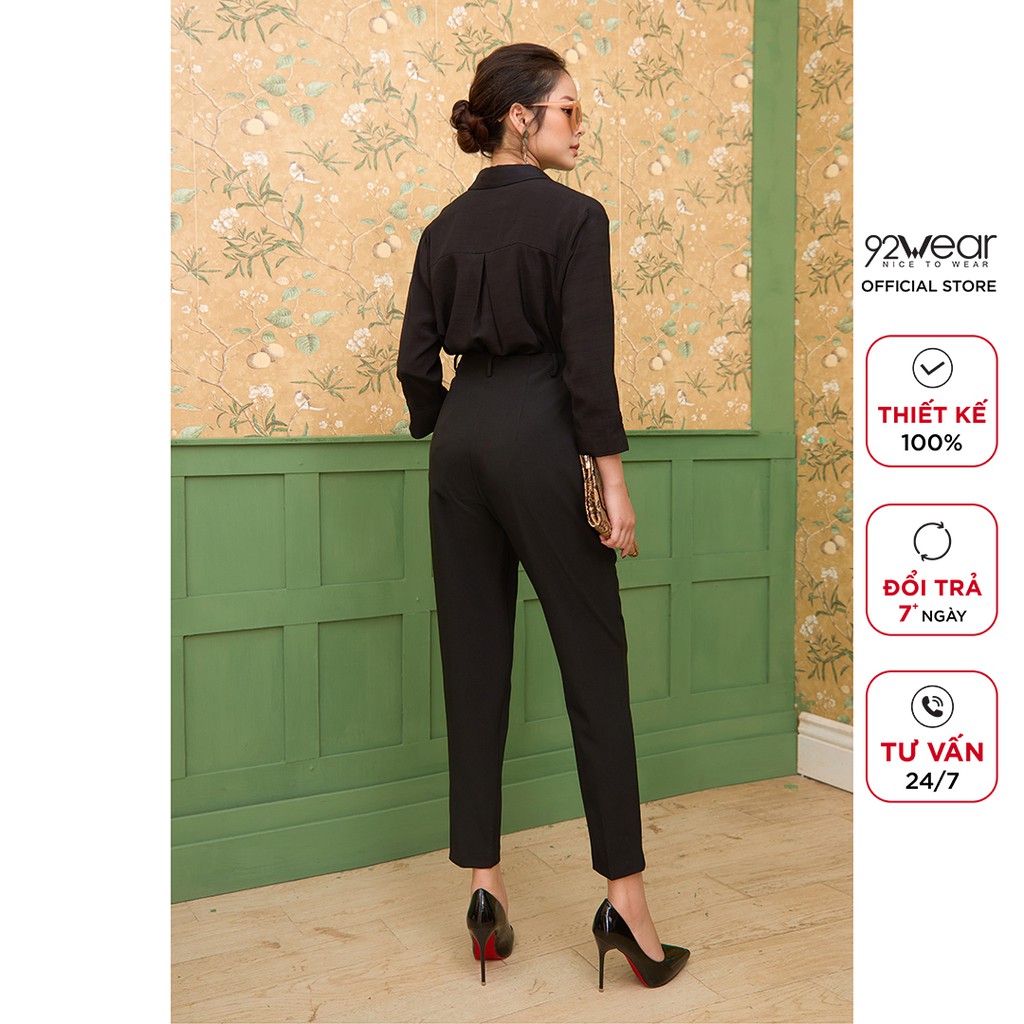 Quần tây âu nữ 92WEAR lưng cao cạp rời xếp ly, công sở thanh lịch QAA1582