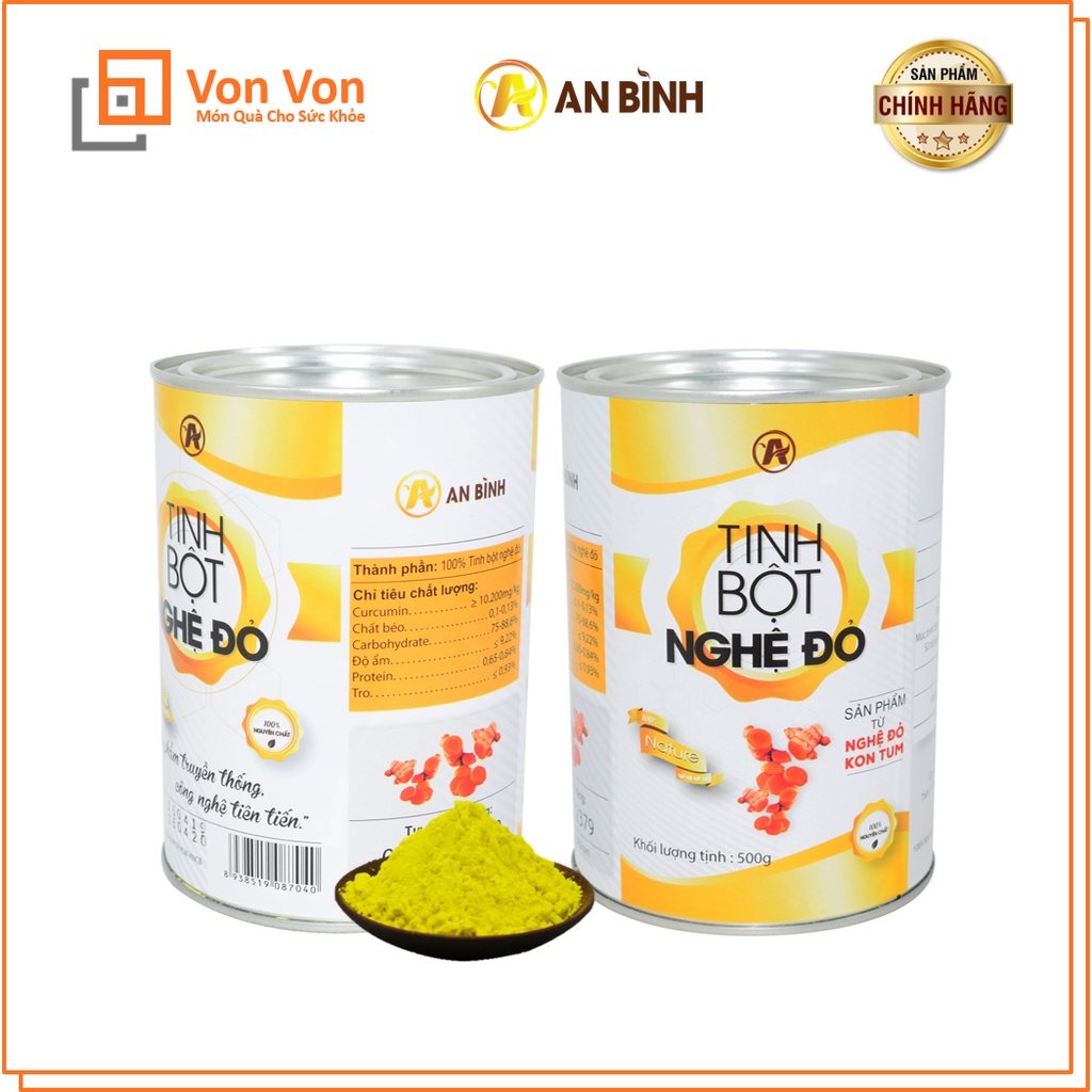 Combo 2 Hộp (1kg) Tinh Bột Nghệ Đỏ An Bình (Có Đầy Đủ Giấy Tờ Kiểm Nghiệm ATTP Và Chứng Nhận Của Viện)