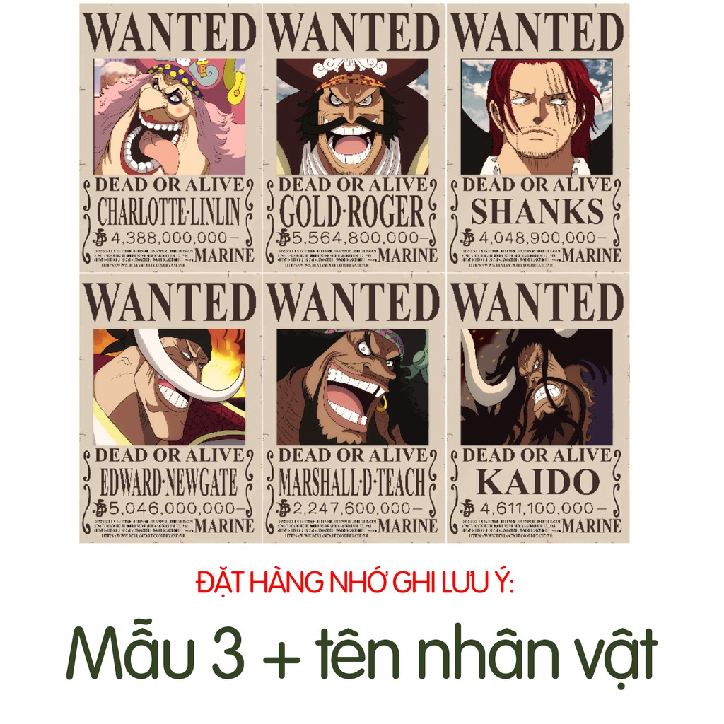 Tờ truy nã, Poster dán tường One Piece Wanted, Luffy hoặc in theo yêu cầu  B6 13x18, A5 15x21, A4 21x30, A3 30x42
