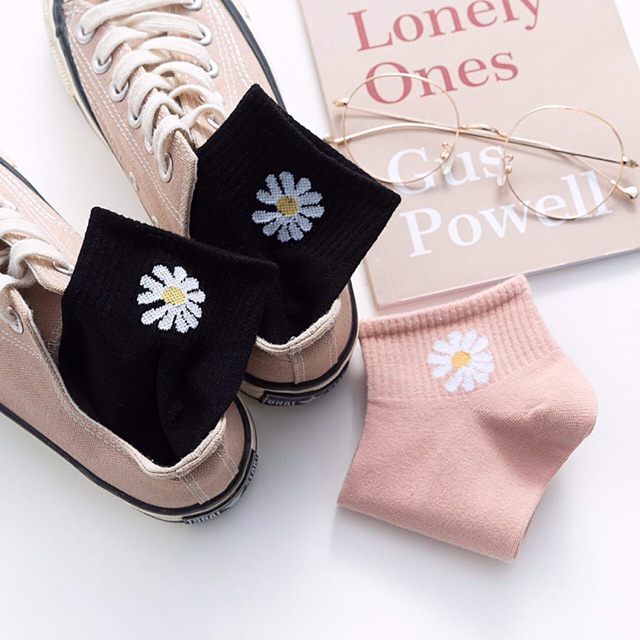 Túi 10 Đôi Tất Nữ Cổ Ngắn Cotton Hoa Cúc