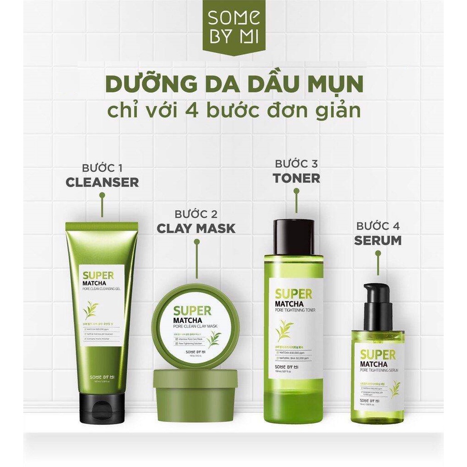 Bộ 4 Sản Phẩm Se Khít Lỗ Chân Lông, Điều Tiết Bã Nhờn Giảm Mụn Some By Mi Super Matcha Line