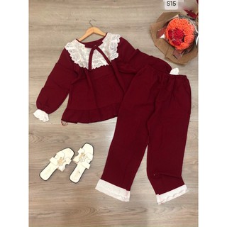 Bộ dài lụa phối ren dài tay, ib chọn màu
