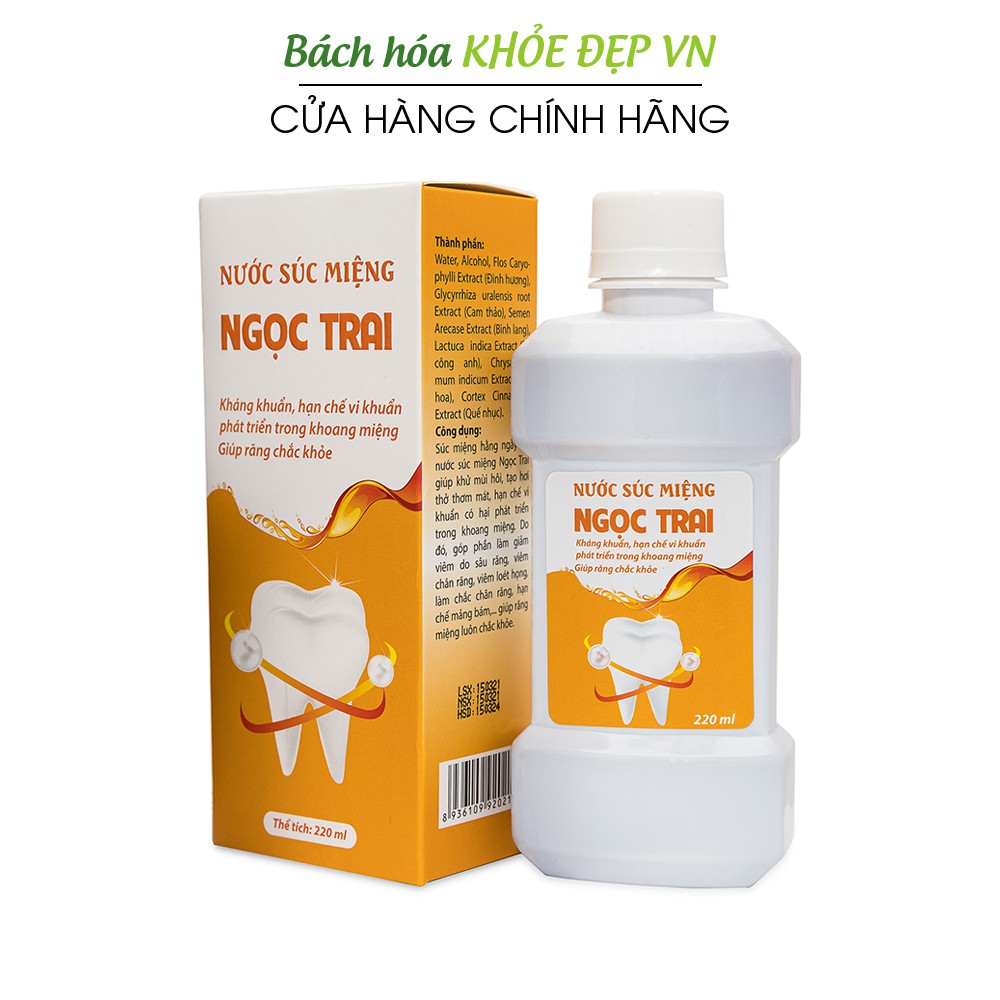 Nước súc miệng Ngọc Trai giảm mùi hôi, kháng khuẩn, chắc khỏe răng - Chai 220ml