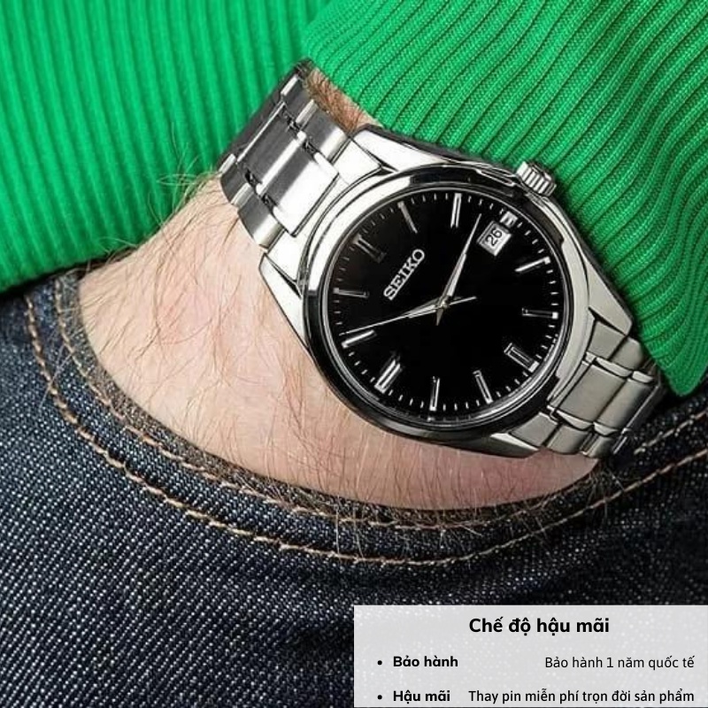 Đồng hồ Seiko Regular SUR31 nam kim dạ quang mặt kính sapphire chống nước 10 ATM dây thép cao cấp chính hãng
