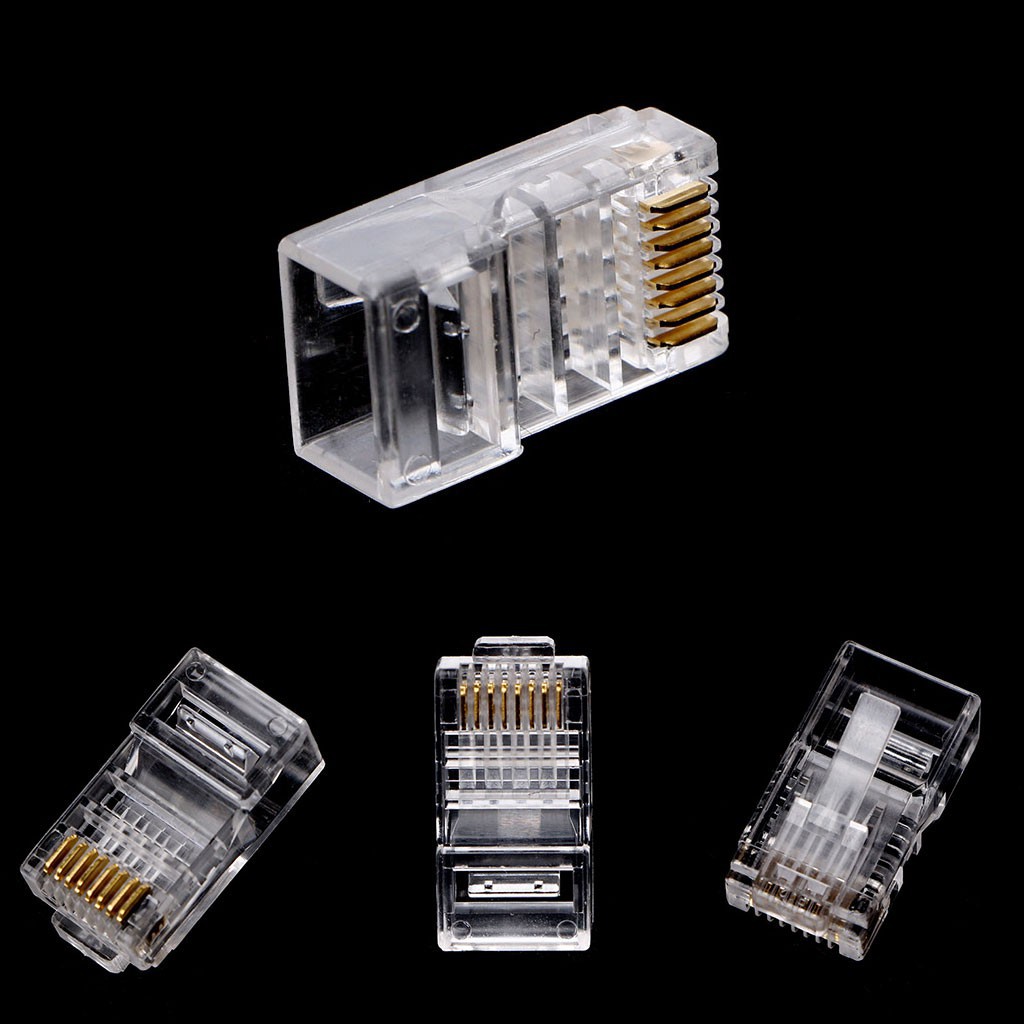 Set 100 đầu nối cáp mạng RJ45 8-Pin CAT6 trong suốt