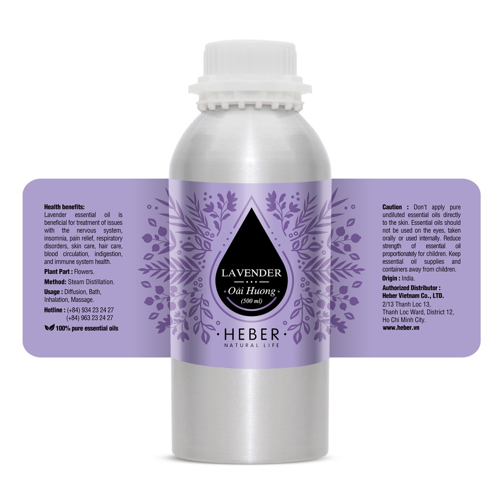 (Chai Lớn 500ml/1000ml)Tinh Dầu Oải Hương Lavender Heber Natural Life, Cao Cấp Nhập Khẩu, Thiên Nhiên Nguyên Chất