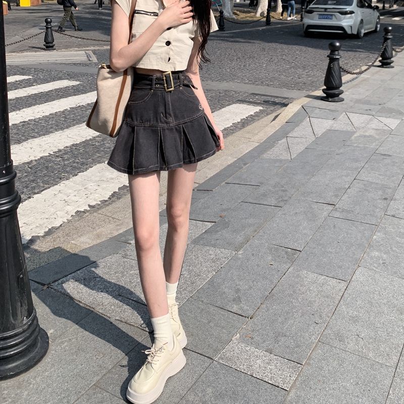 jiashucheng Chân Váy Denim Chữ a Lưng Cao Tôn Dáng Thời Trang Mùa Hè Cho Nữ