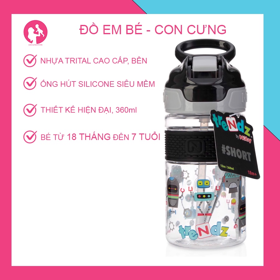 Bình uống nước Tritan Nuby, 360ml, bé từ 18 tháng đến 7 tuổi - con cưng akachan