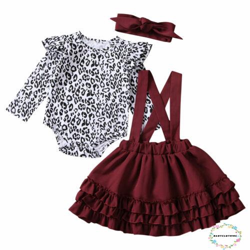 ღWSVღNewborn Kids Toddler Baby Girl Clothes Leopard Romper Bodysuit Ruffle Suspender Skirt Dress Outfit Set