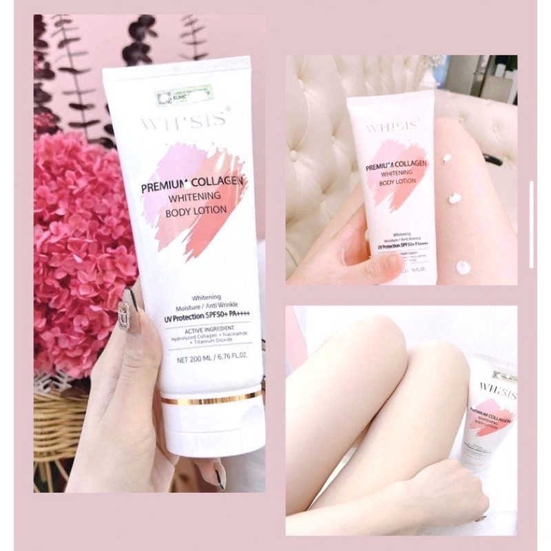 Sữa dưỡng thể làm trắng da, chống nắng WHISIS PREMIUM COLLAGEN WHITENING BODY LOTION siêu trắng