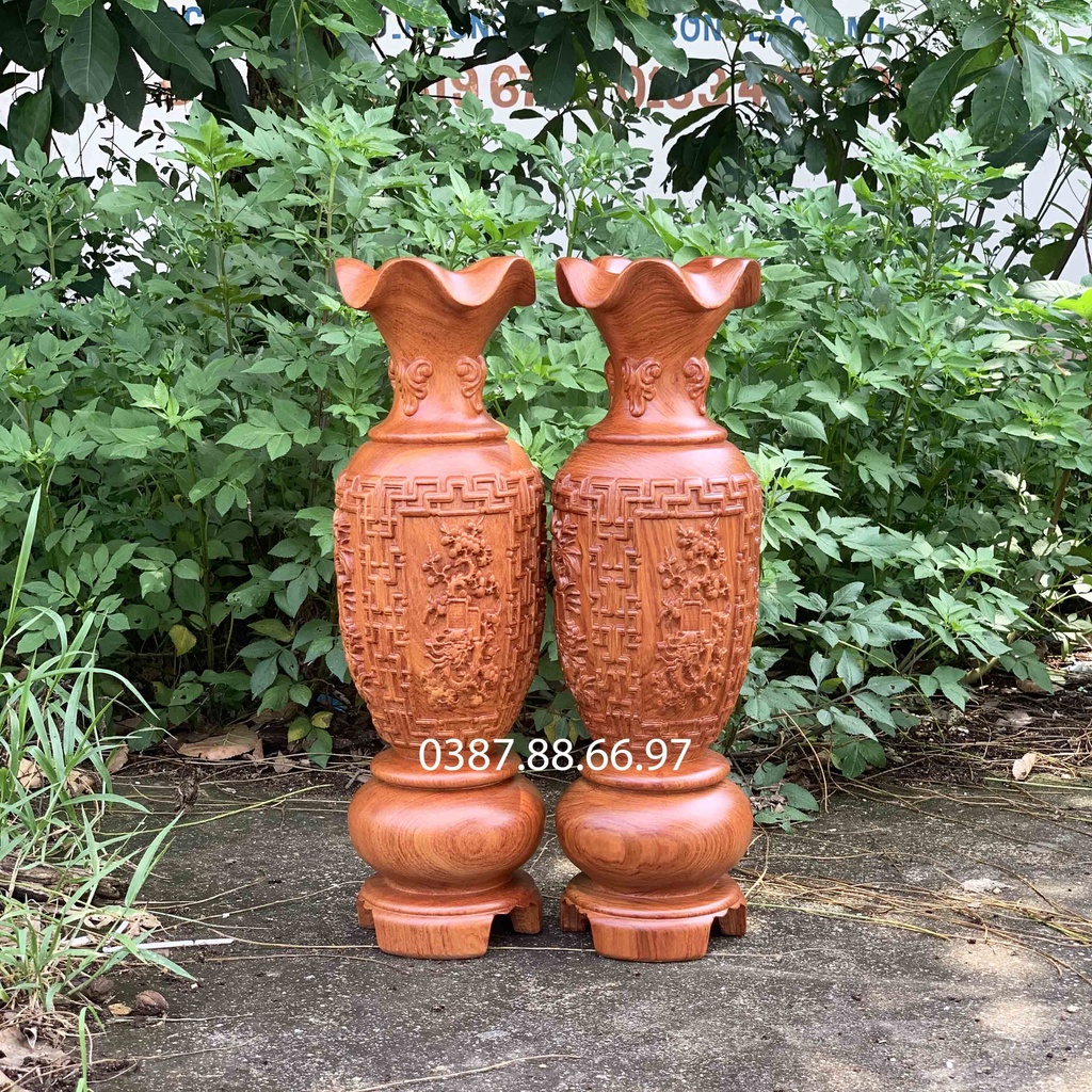 Căp lục bình tứ quý lộc bình phong thủy cao từ 30cm đến 50cm chất liệu gỗ hương