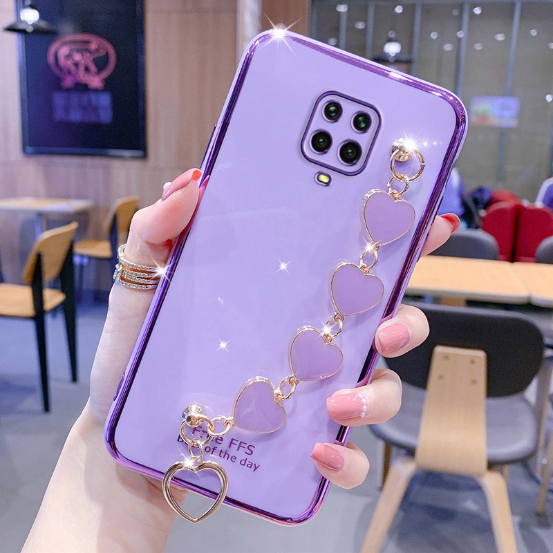Ốp điện thoại có dây đeo màu tím/ xanh lá/ hồng thích hợp cho Xiaomi redmi note 9s redmi note 9 pro 4g