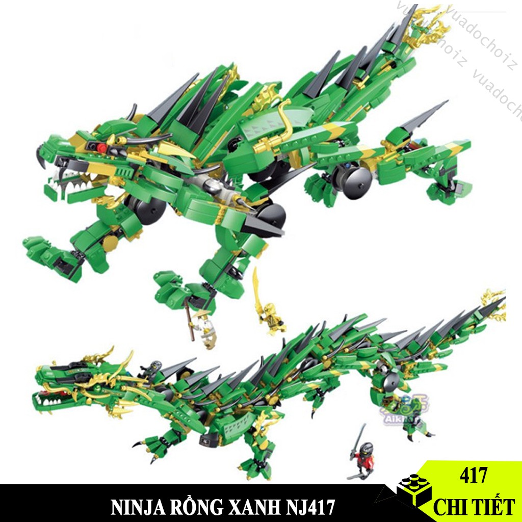 Bộ đồ chơi lắp ráp Ninja Rồng Xanh NJ417 Dài 38cm Đồ Chơi Ninja gồm 2 mô hình kèm Nhân Vật