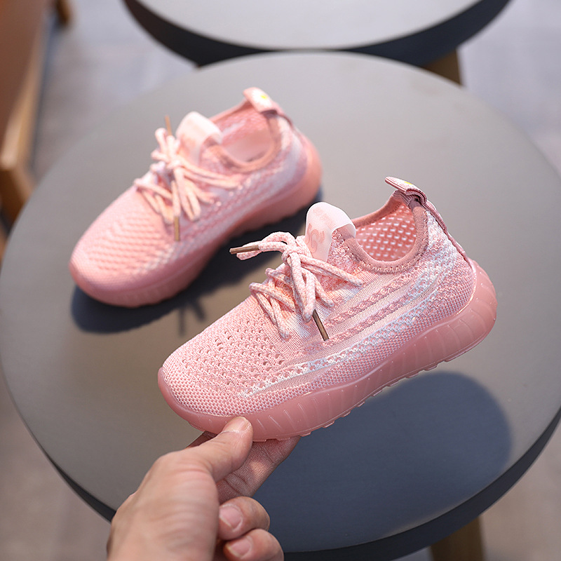 Giày sneakers đế mềm chống trượt chất liệu dệt thoáng khí cột dây thời trang dành cho bé