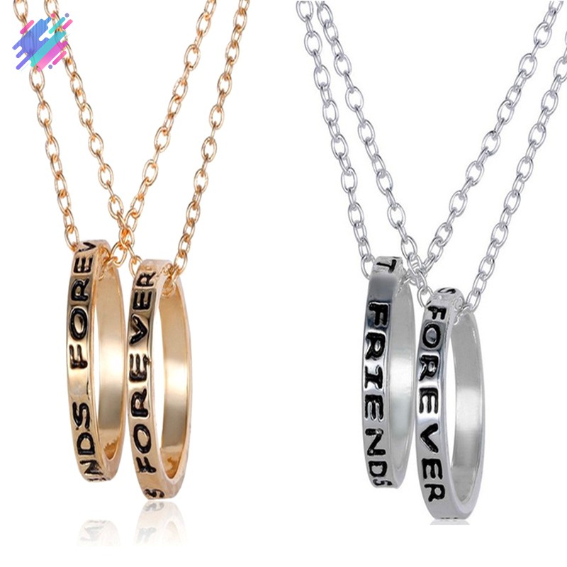 Set 2 dây chuyền bạn thân BFF với mặt nhẫn khắc Best Friends Forever độc đáo