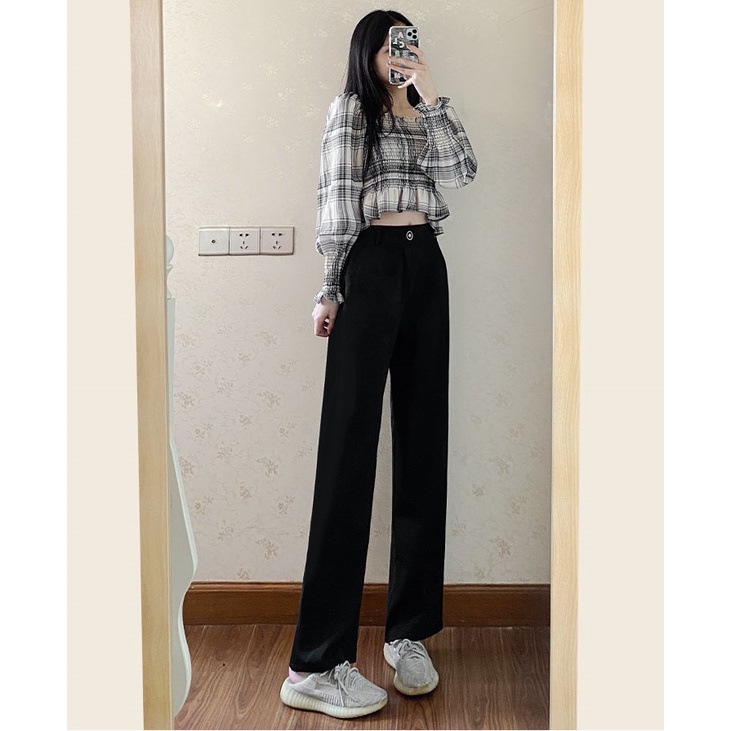 Quần tây nữ, quần nữ ống rộng 1 nút size 26-30 chất mịn đẹp SKUQ-02A