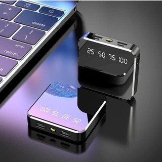 Pin Sạc Dự Phòng mini Siêu Mỏng Mặt Kính Nhỏ Gọn Power Bank 20000mAh Đèn Led Chữ Số 2 Cổng Đầu Ra USB