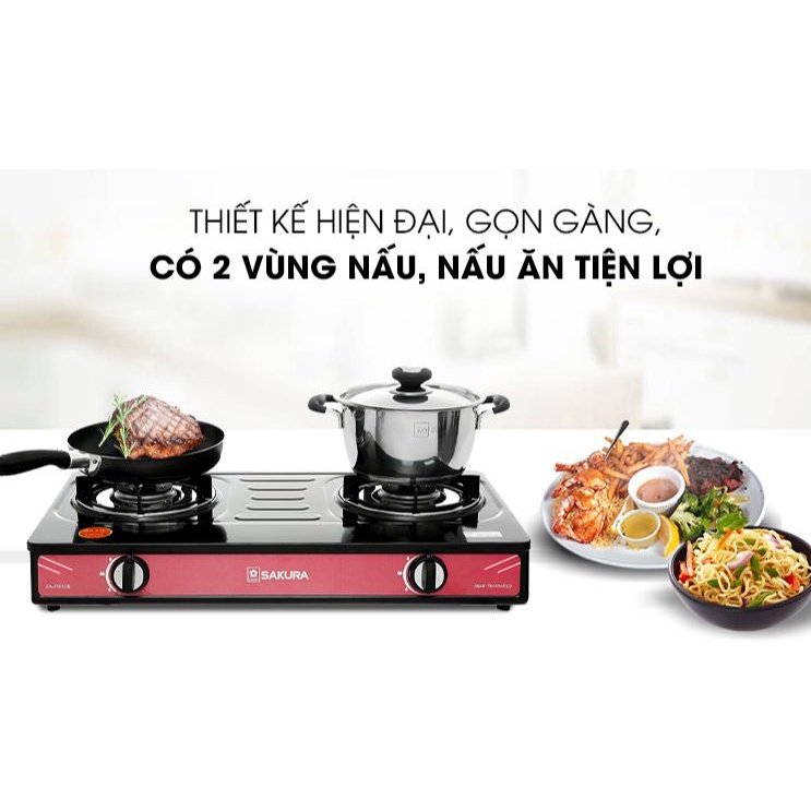 Bếp gas đôi Sakura SA-2181EB-Chính hãng trưng bày+Tặng dây gas-Mặt bếp Kim loại phủ men Đầu đốt:Đầu đốt tiết kiệm gas