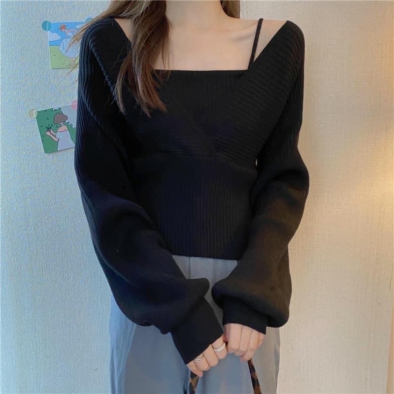 Áo len nữ trễ vai ❤️áo croptop 2 dây ❤️chất len dệt kim về đủ 4 màu | BigBuy360 - bigbuy360.vn