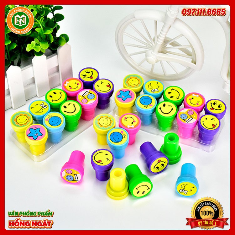 Bộ 10 Con Dấu Lời Khen Thưởng Hình MẶT CƯỜI bằng nhựa mộc sáp đóng dấu stamp cho bé
