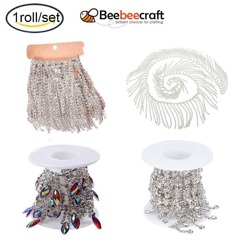Dải dây tua rua đính đá dài 1 yard dành cho trang trí đầm cô dâu