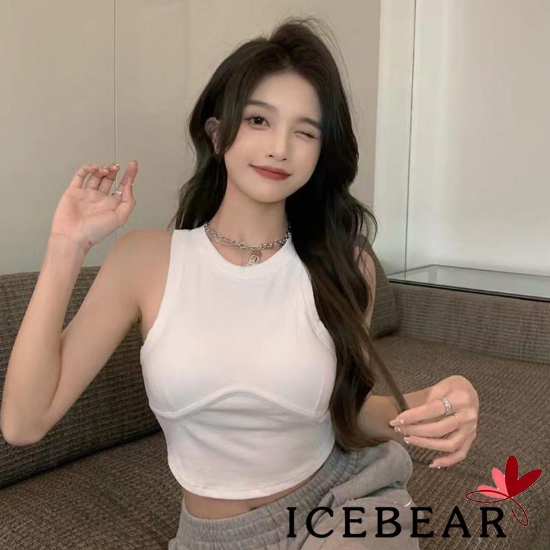 ICE-Women Push Up Crochet Vest Solid Color Round Neck Ribbed Cropped Tank Tops