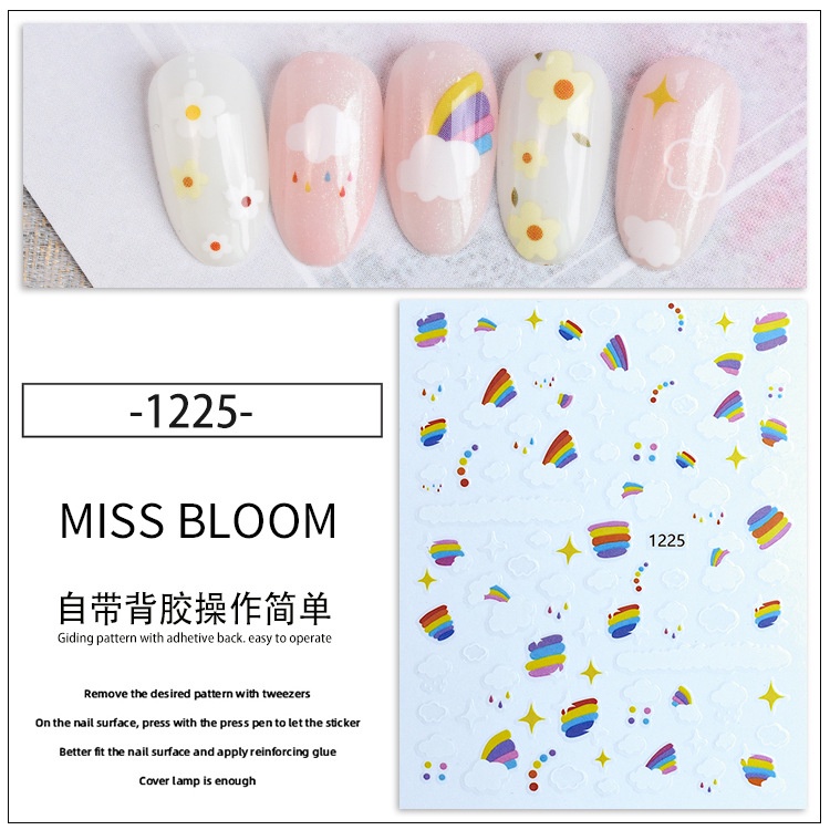 Miếng Dán Trang Trí Móng Tay 3D Chống Nước Hình Thỏ Và Hoa Dễ Thương