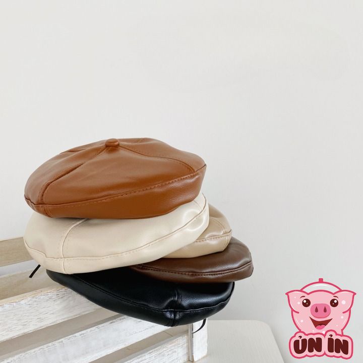 Mũ nồi bé trai bé gái, Mũ beret Da PU màu trơn phong cách thời trang thu đông MN02