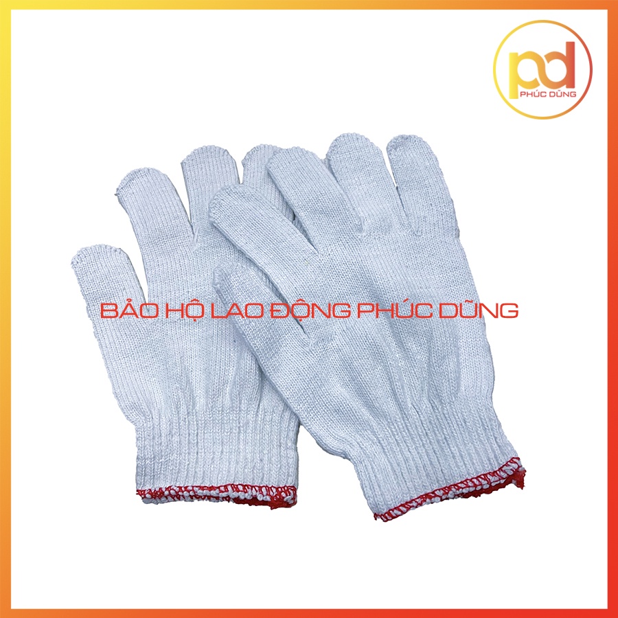 Găng tay bảo hộ lao động màu trắng dày dặn, găng tay làm vườn, chất liệu vải sợi polyester dệt bền bỉ