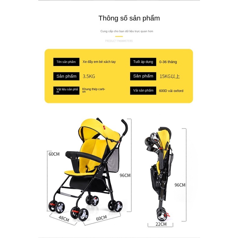 Xe đẩy trẻ em siêu nhẹ và di động, xe đẩy mùa hè ngồi có ô